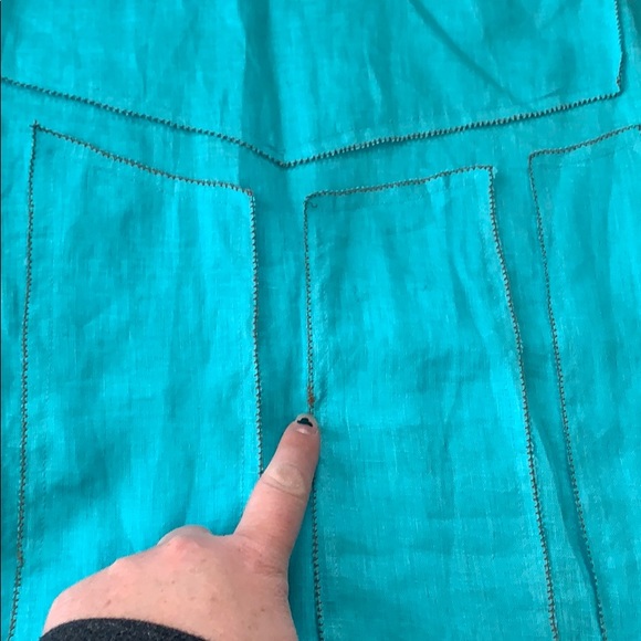 SAMUEL DONG 100% Linen Button Down Teal Top - Picture 15 of 16